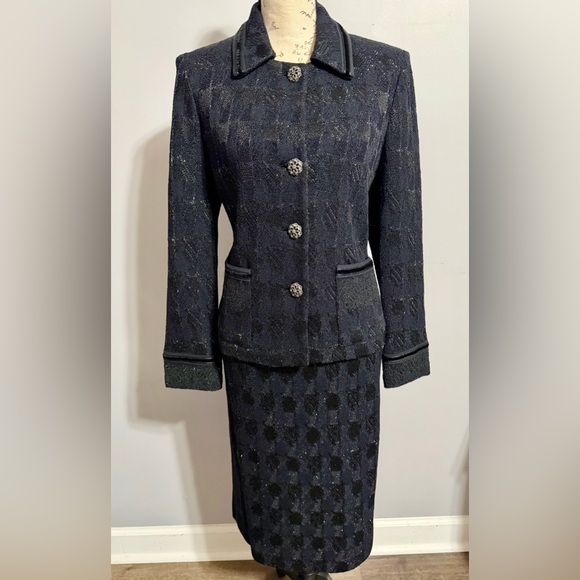 St. John Jackets & Blazers - St. John Black Metallic Houndstooth Skirt Suit